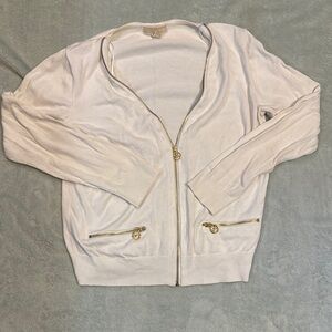 White Michael Kors Cardigan with Gold Zipper Accents